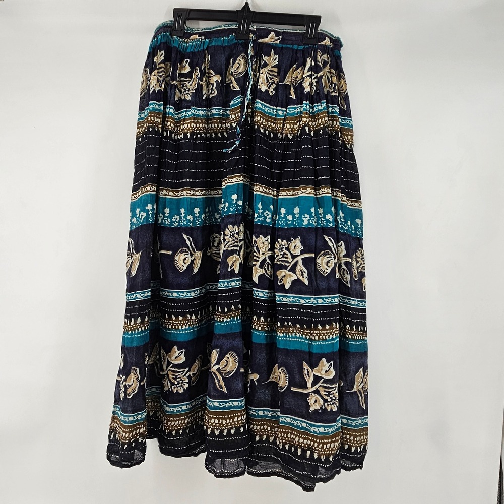 Vintage Boho Floral Cotton‎ Maxi Skirt Small Made in India Peasant Cottage